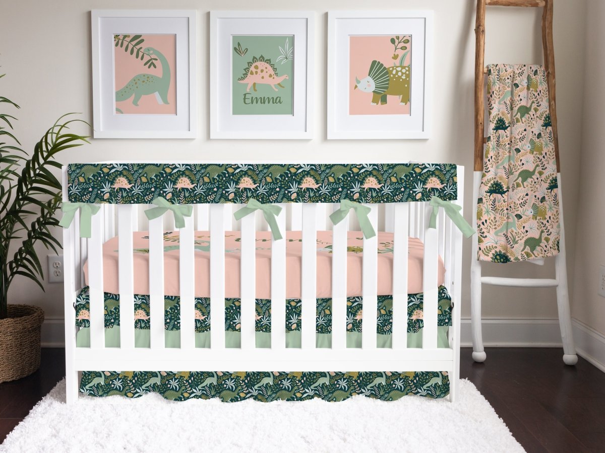 Dinosaur Garden Ruffled Crib Bedding - Dinosaur Garden, gender_girl, text