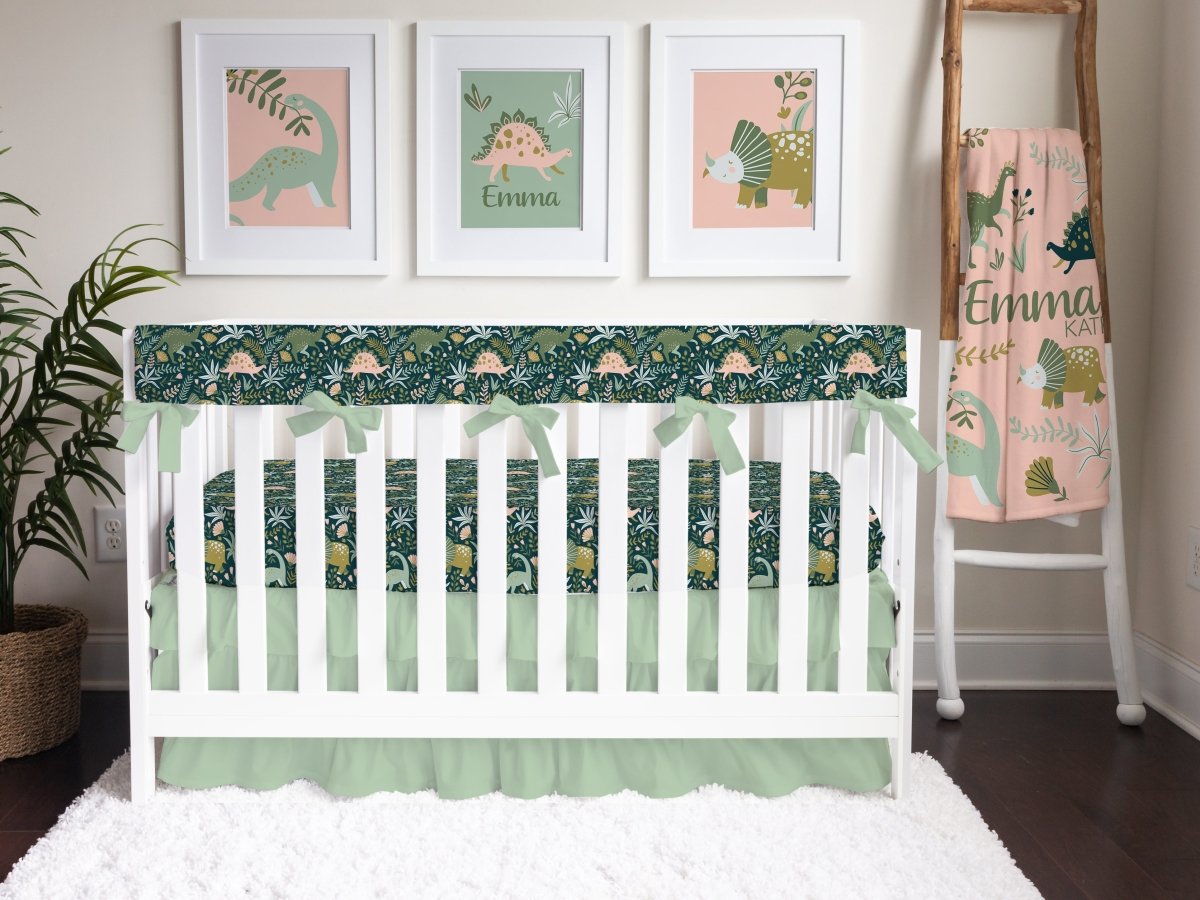 Dinosaur Garden Solid Ruffled Crib Bedding - Dinosaur Garden, gender_girl, text