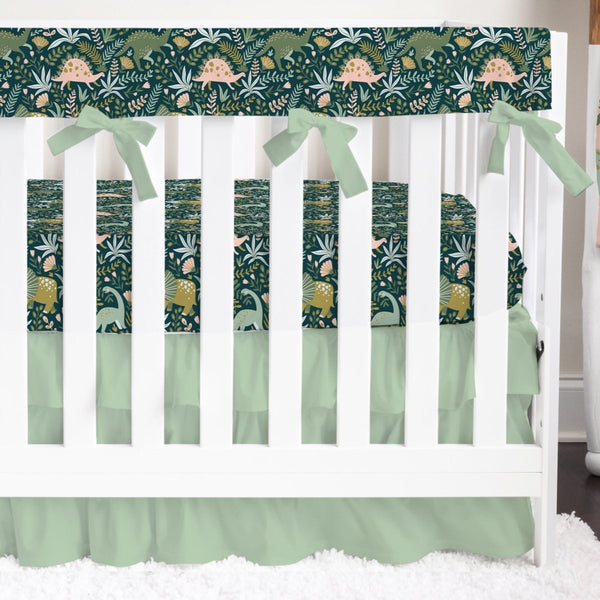 Dinosaur Garden Solid Ruffled Crib Bedding - Dinosaur Garden, gender_girl, text