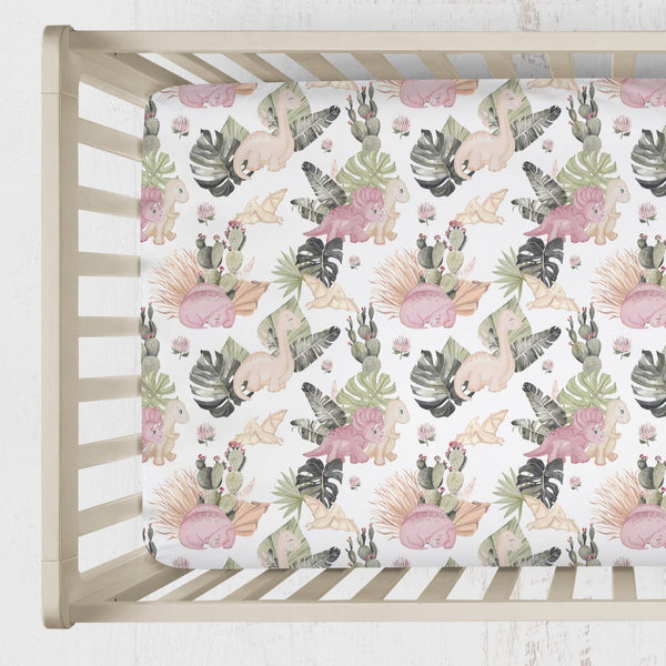 Boho Dino Crib Sheet - gender_girl, Theme_Boho, Theme_Dinosaur