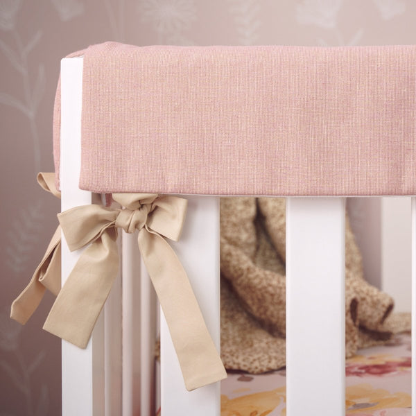 Dusty Rose Metallic Linen Crib Rail Guards - gender_girl, Highland Cow Wildflower,