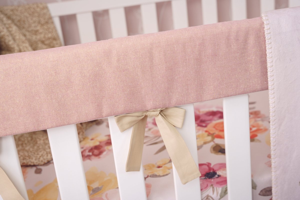 Dusty Rose Metallic Linen Crib Rail Guards - gender_girl, Highland Cow Wildflower,