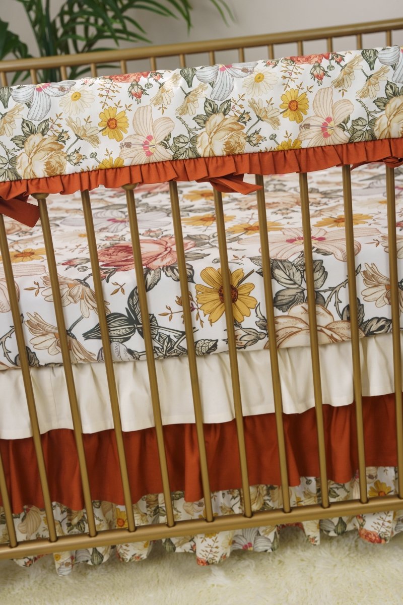 Earthy Vintage Floral Ruffled Crib Skirt - gender_girl, Theme_Floral, Vintage Earthy Floral