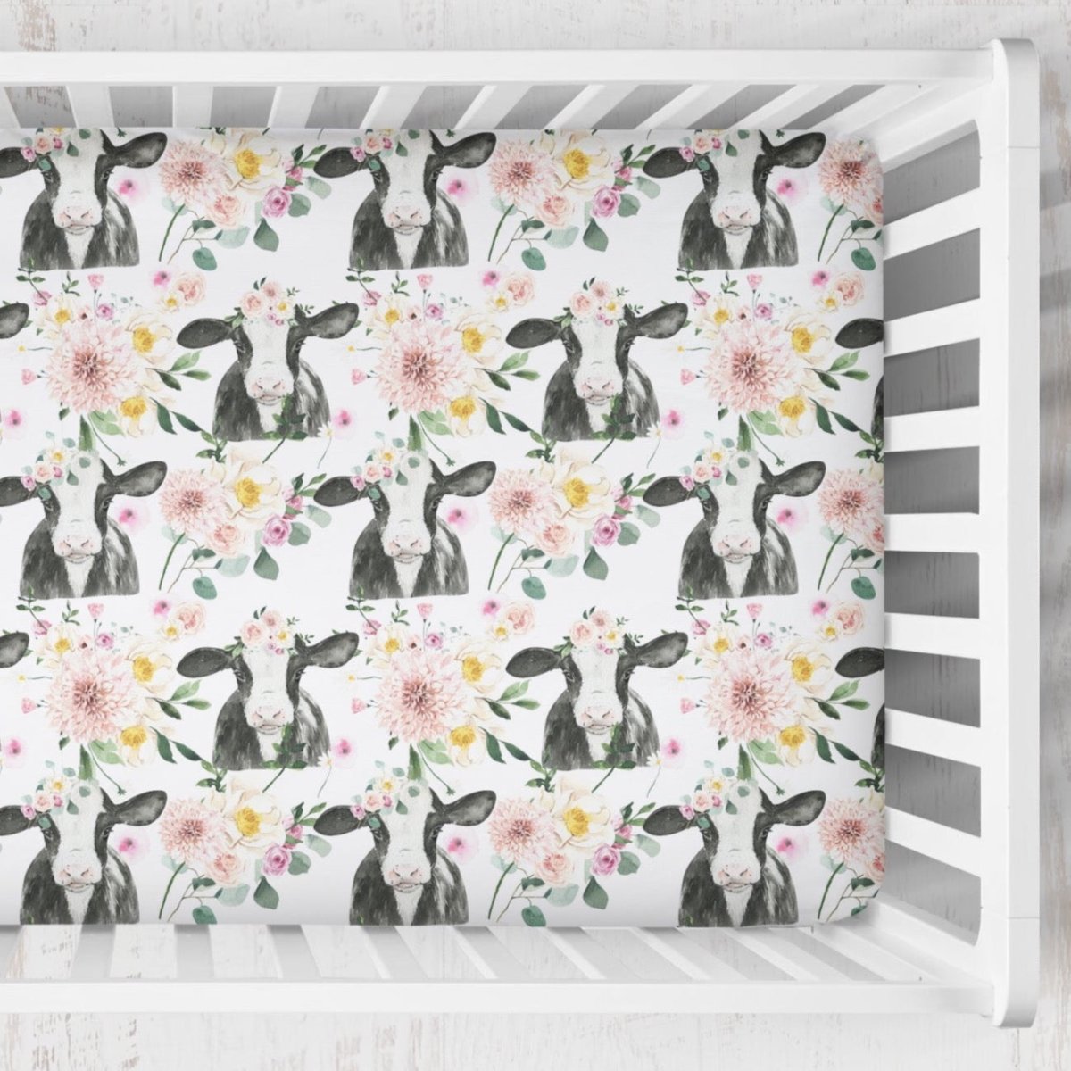Farm Floral Calf Crib Sheet - gender_girl, Theme_Farm, Theme_Floral