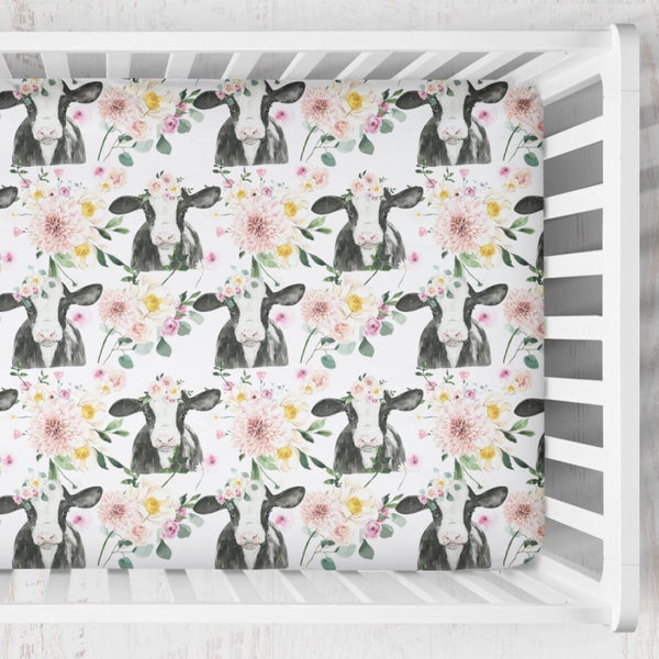Farm Floral Calf Crib Sheet - gender_girl, Theme_Farm, Theme_Floral