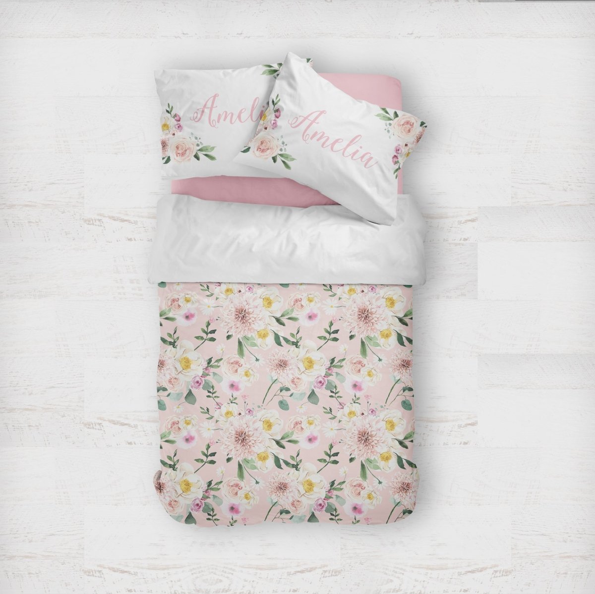 Farm Floral Personalized Kids Bedding Set (Comforter or Duvet Cover) - Farm Floral, gender_girl, text