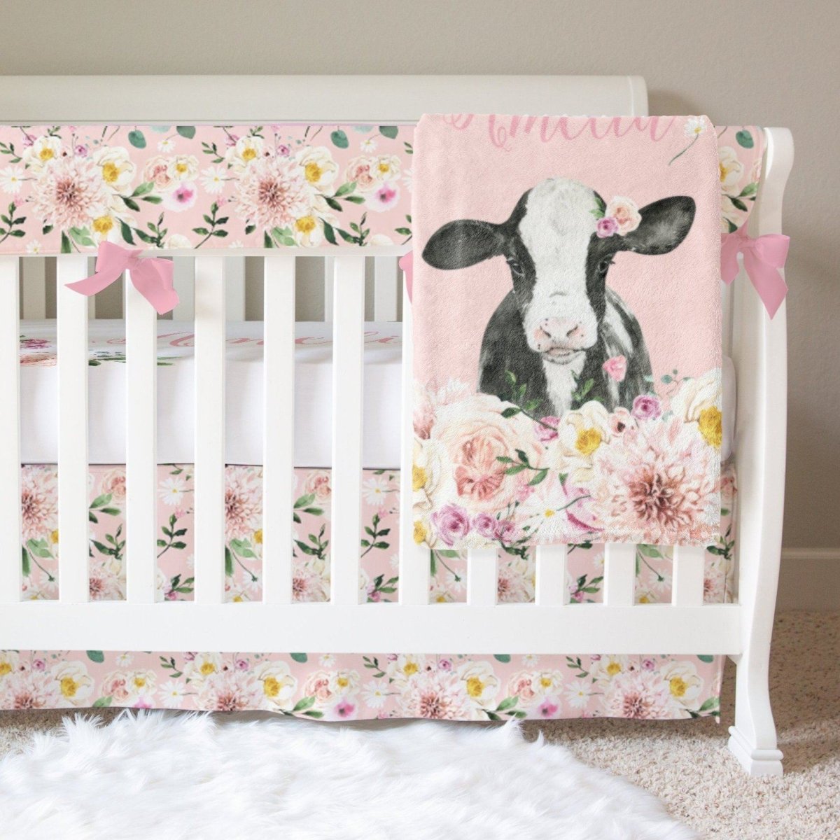 Farm Floral Personalized Crib Sheet - gender_girl, Personalized_Yes, text