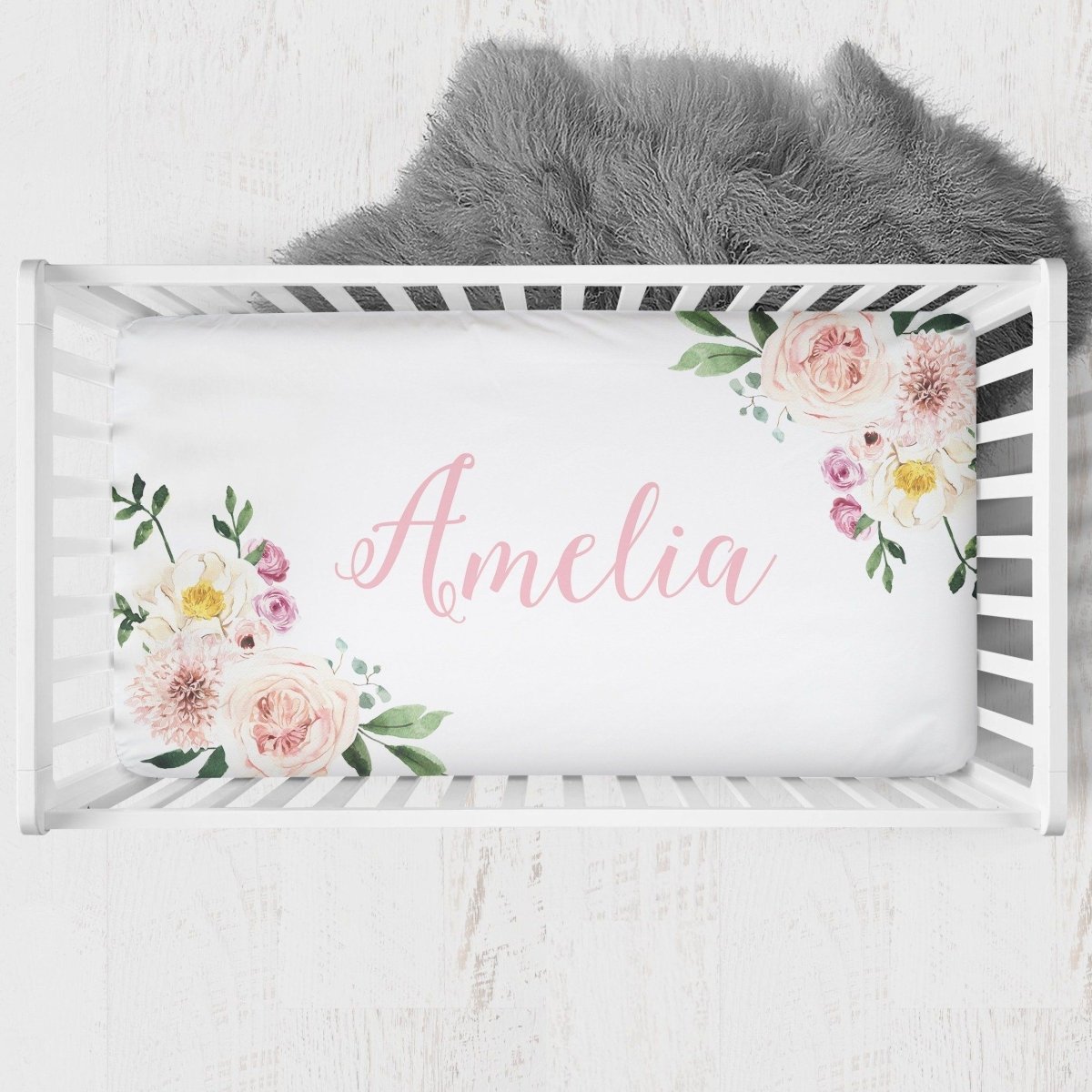 Farm Floral Personalized Crib Sheet - gender_girl, Personalized_Yes, text