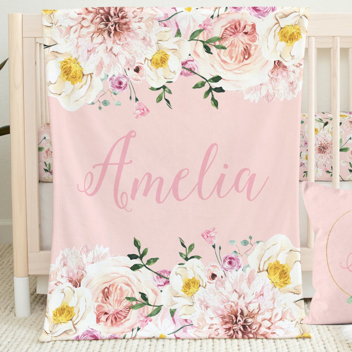 Farm Floral Personalized Minky Blanket - Farm Floral, gender_girl, Personalized_Yes