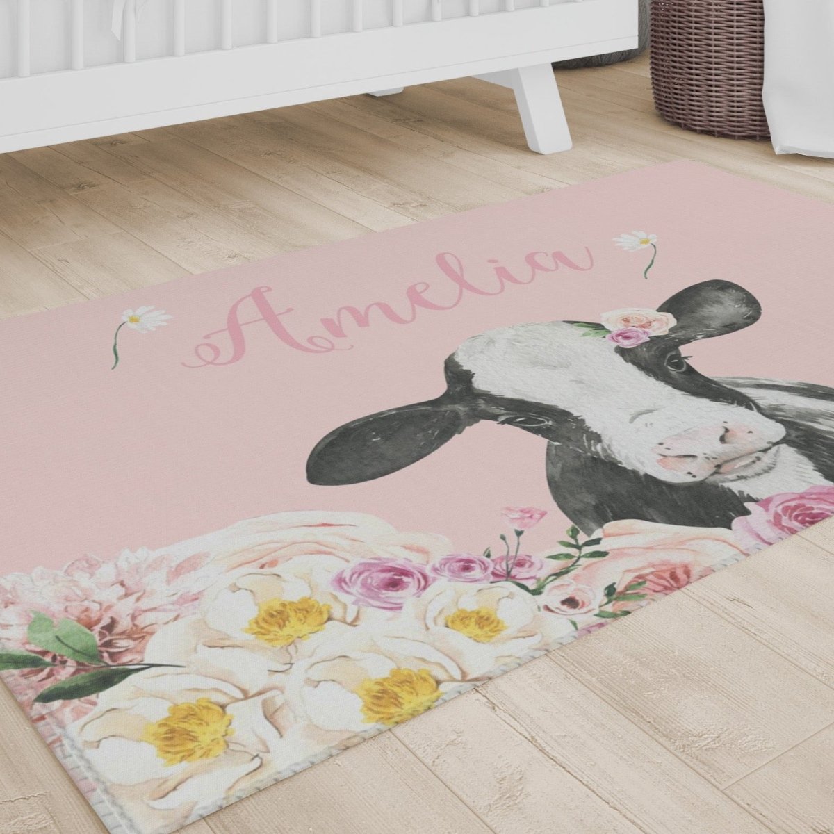 Farm Floral Personalized Nursery Rug - Farm Floral, gender_girl, text