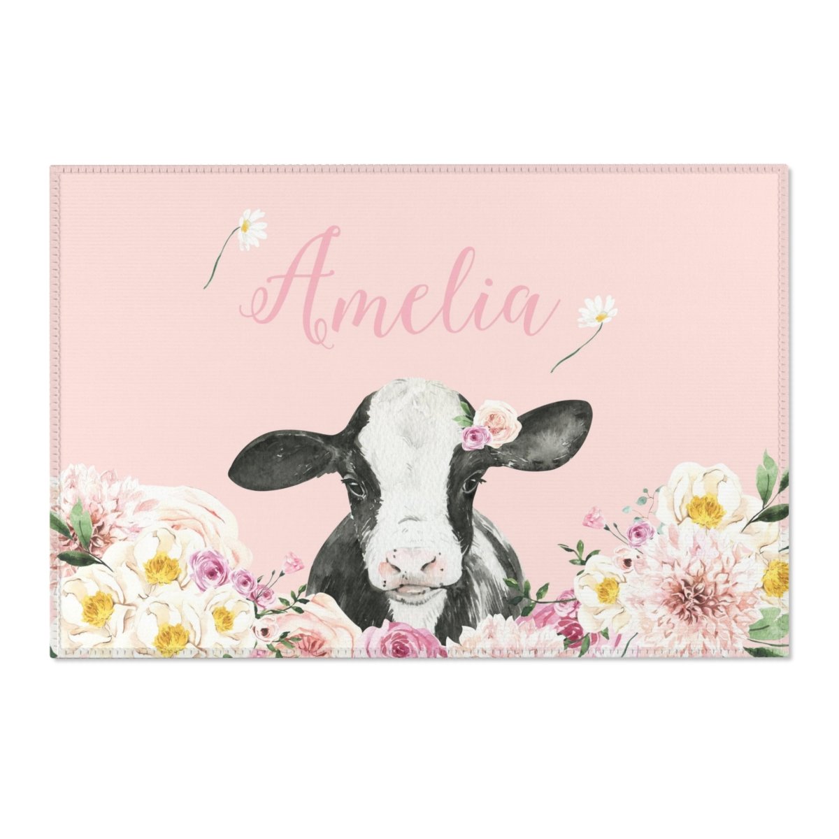 Farm Floral Personalized Nursery Rug - Farm Floral, gender_girl, text