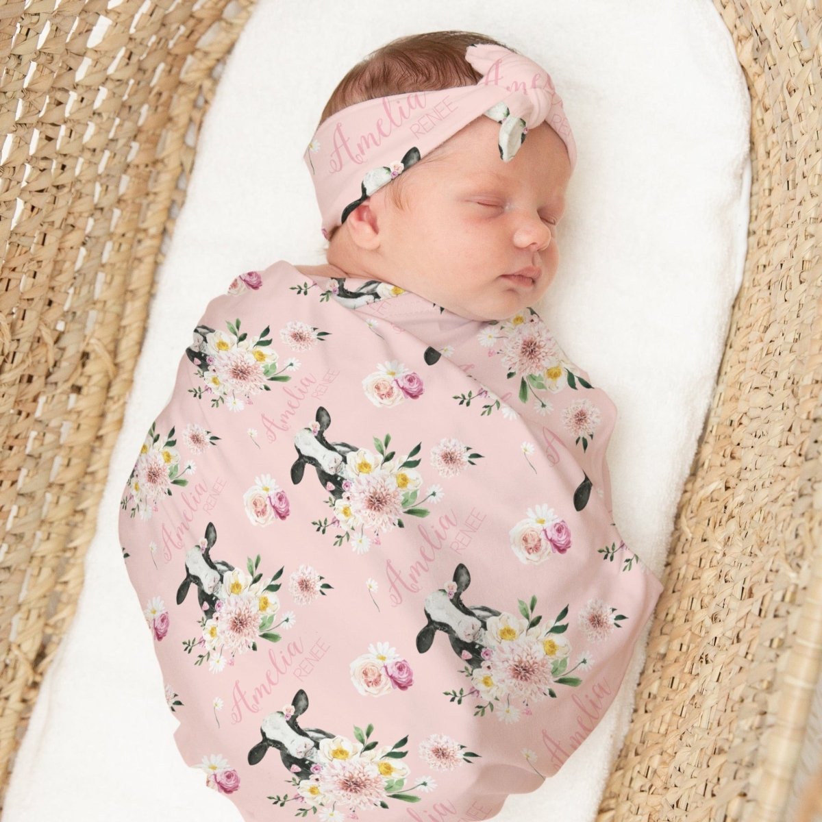 Farm Floral Personalized Swaddle Blanket Set - Farm Floral, gender_girl, text