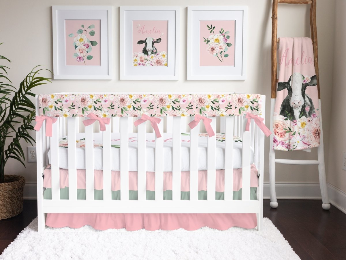 Farm Floral Ruffled Crib Bedding - Farm Floral, gender_girl, text