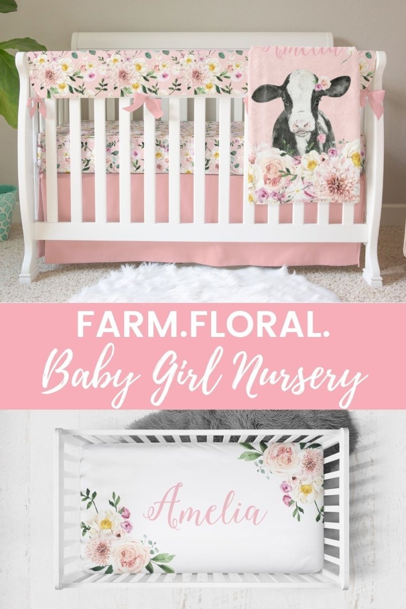 Farm Floral Solid Pink Crib Skirt - Farm Floral, gender_girl, Theme_Farm