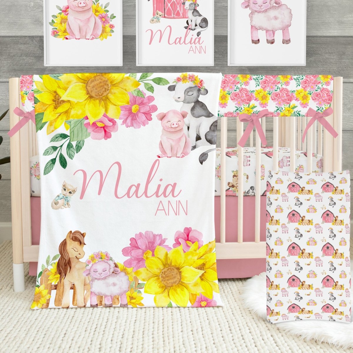 Farm Girl Crib Sheet - gender_girl, Theme_Farm, Theme_Floral