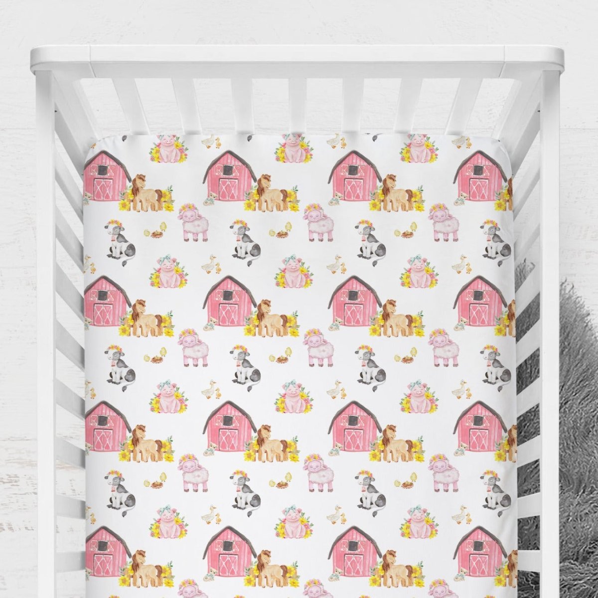 Farm Girl Crib Sheet - gender_girl, Theme_Farm, Theme_Floral