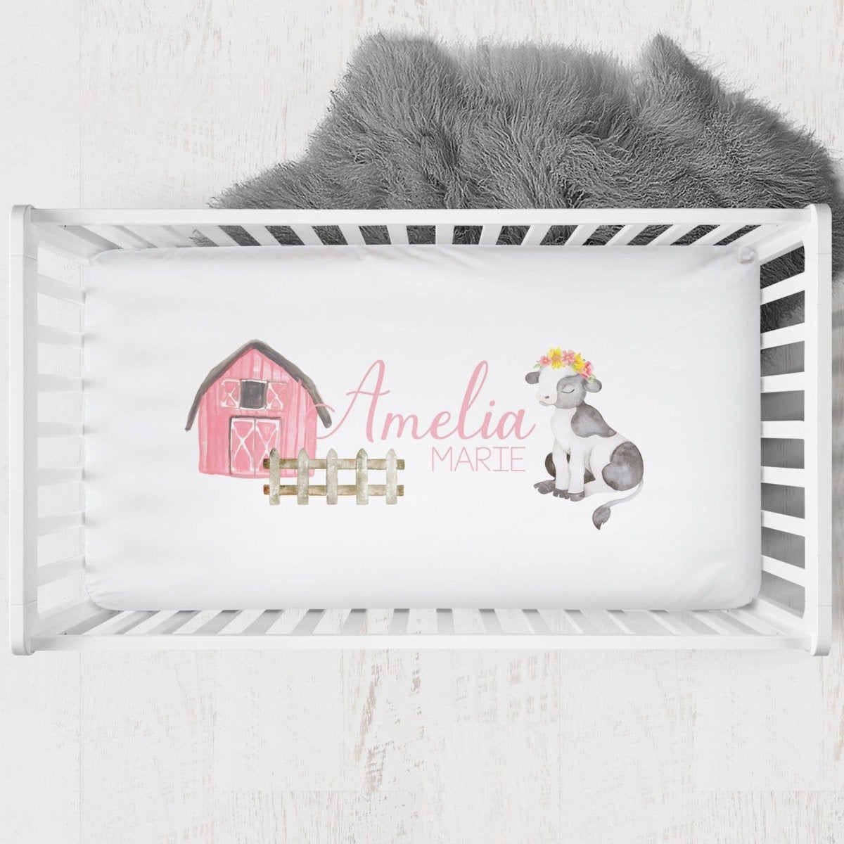 Farm Girl Personalized Crib Sheet - gender_girl, Personalized_Yes, text