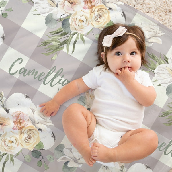 Farmhouse Floral Personalized Baby Blanket - Minky Blanket