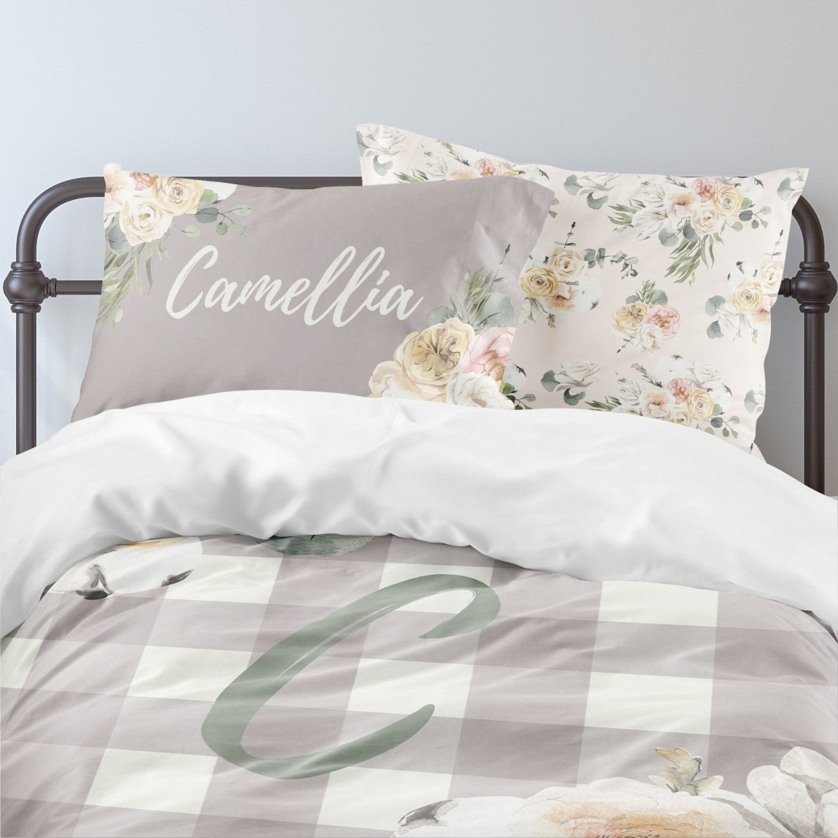 Farmhouse Floral Personalized Kids Bedding Set (Comforter or Duvet Cover) - Farmhouse Floral, gender_girl, text