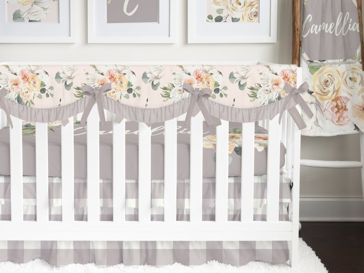 Farmhouse Floral Personalized Crib Sheet - gender_girl, Personalized_Yes, text