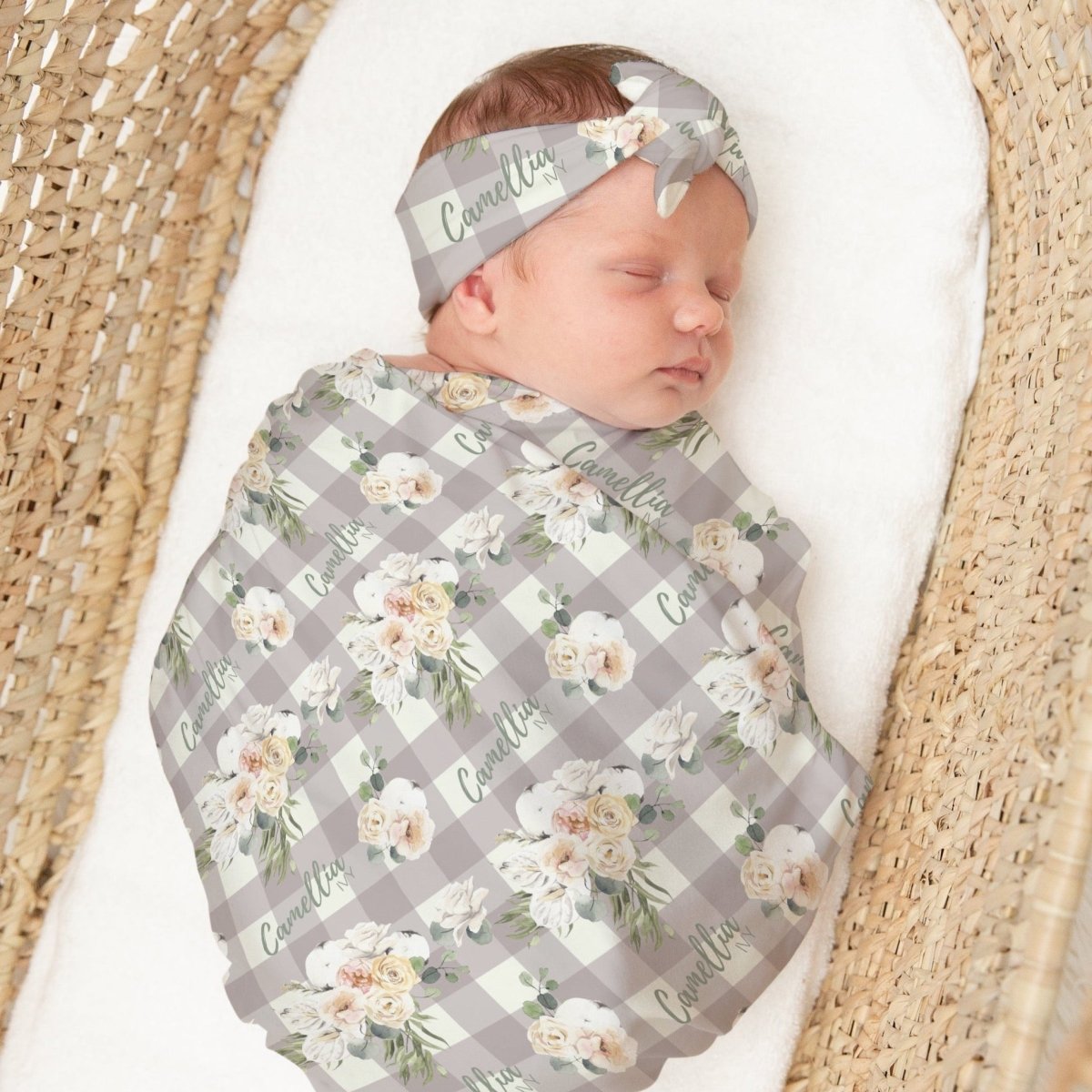 Farmhouse Floral Personalized Swaddle Blanket Set - Farmhouse Floral, gender_girl, text