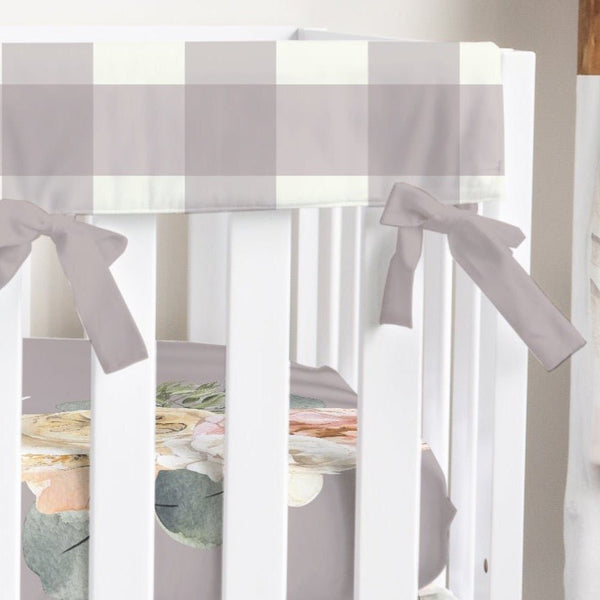 Farmhouse Floral Plaid Crib Rail Guards - Farmhouse Floral, gender_girl, Theme_Farm