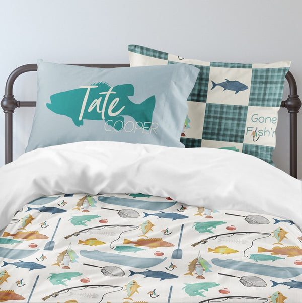 Fishing Time Kids Bedding Set (Comforter or Duvet Cover) - Fishing Time, gender_boy, text