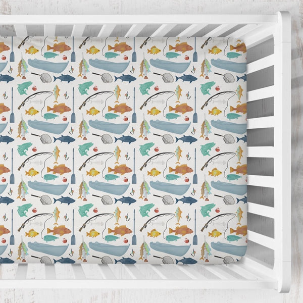 Fishing Time Crib Sheet - gender_boy, Theme_Ocean, Theme_Woodland