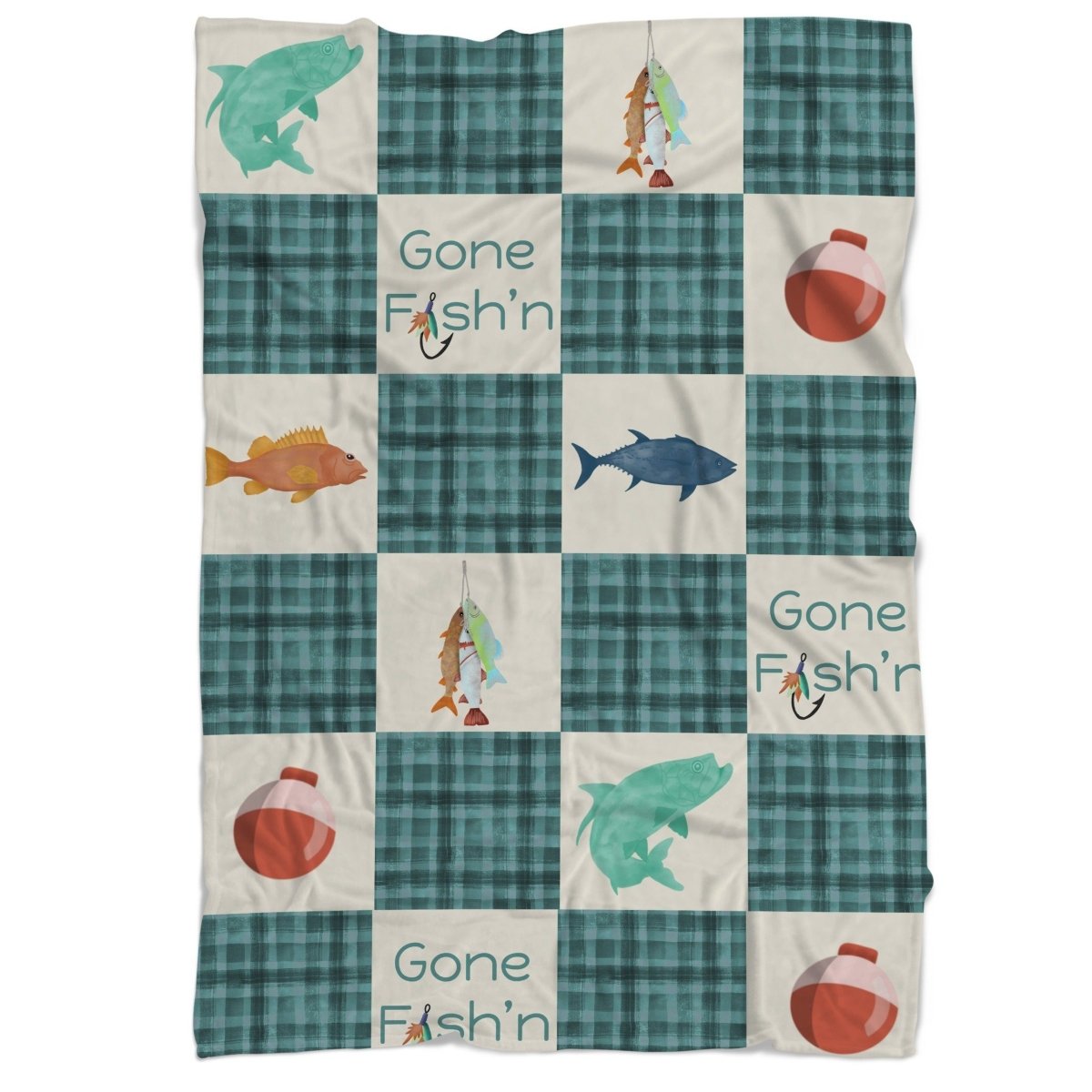 Fishing Time Faux Patchwork Cuddle Blanket - Fishing Time, gender_boy, Personalized_No
