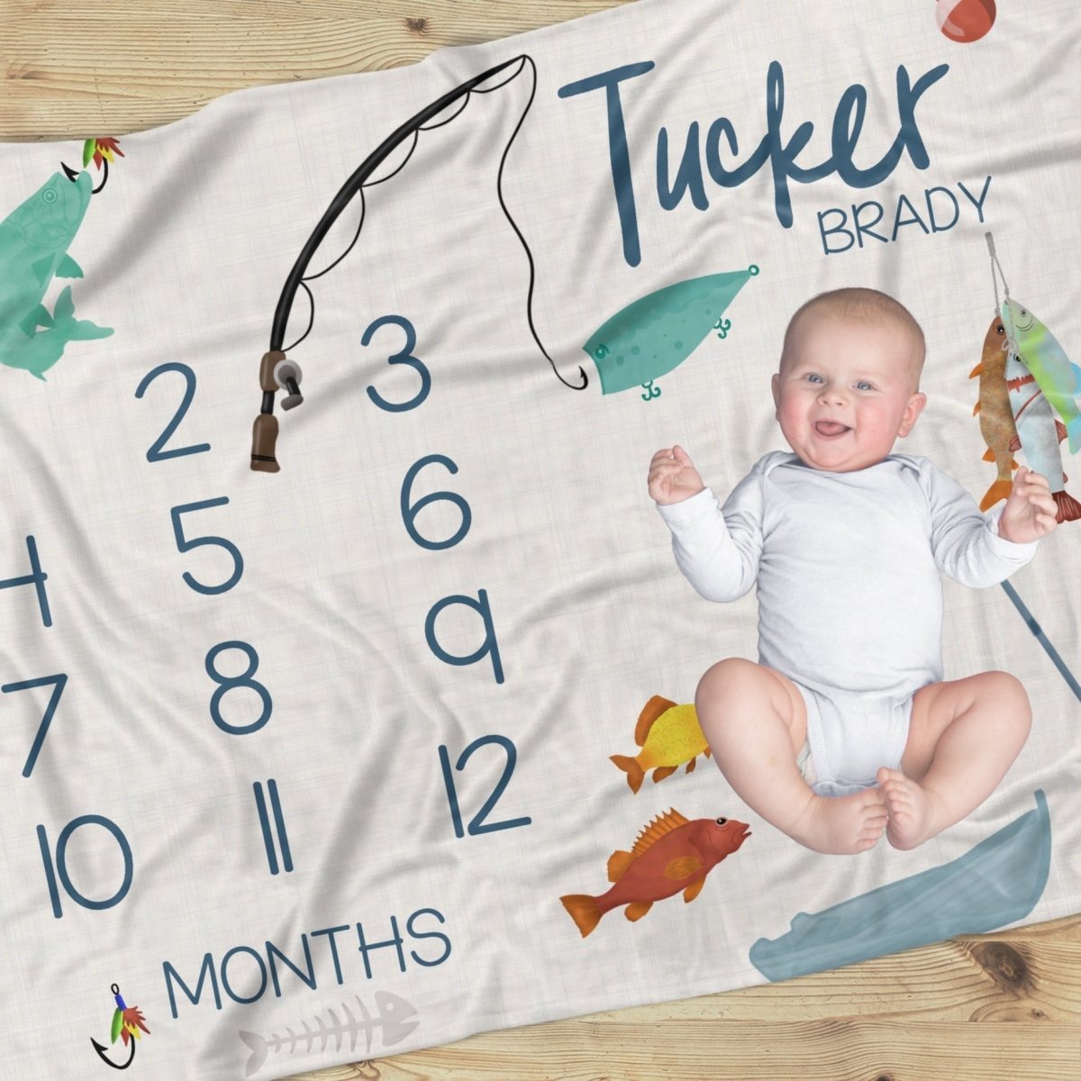 Fishing Time Milestone Minky Blanket - Fishing Time, gender_boy, text