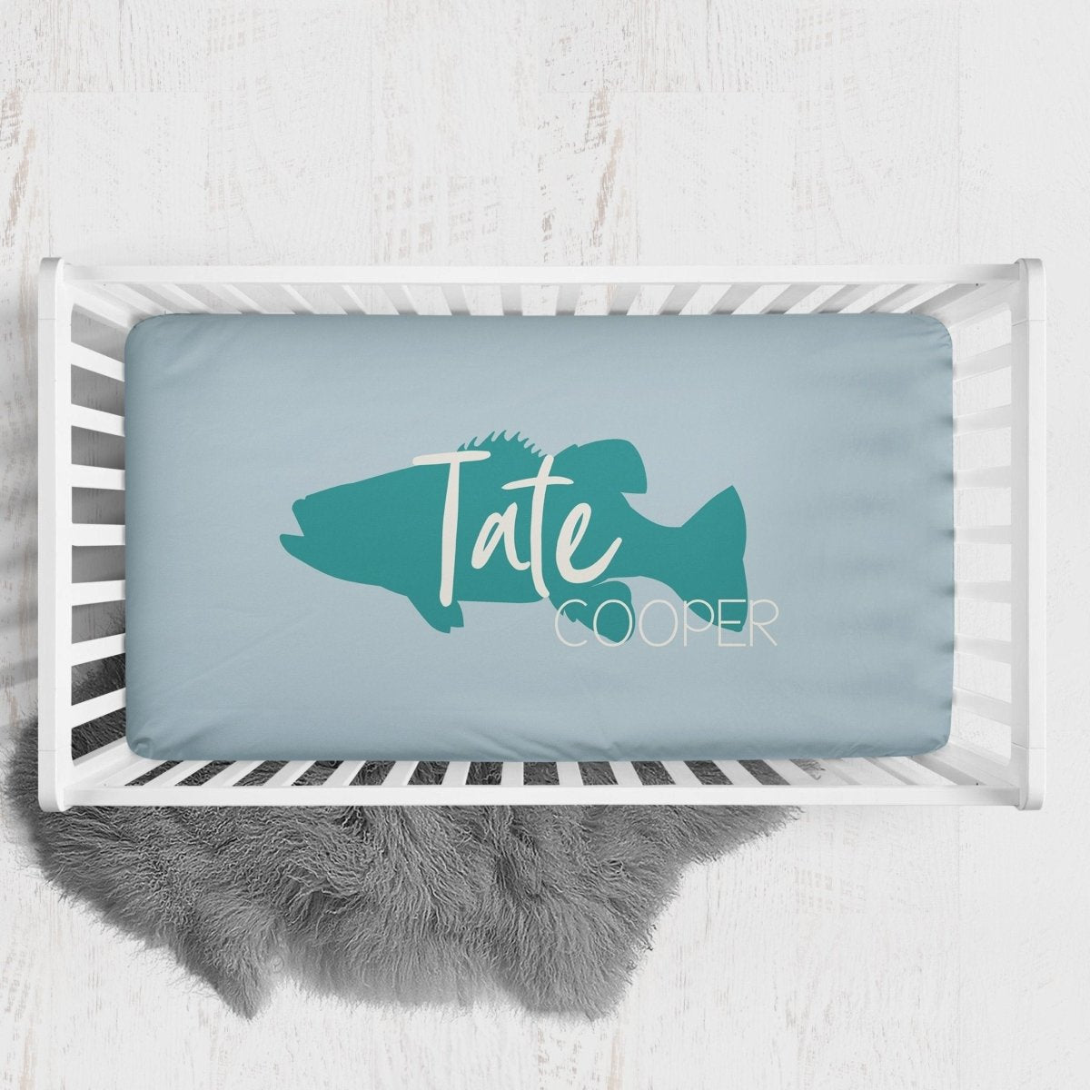Fishing Time Personalized Crib Sheet - gender_boy, Personalized_Yes, text