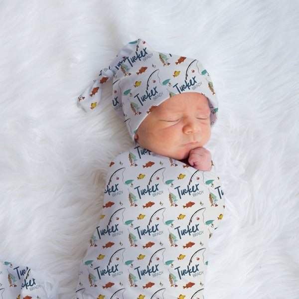 Fishing Time Personalized Swaddle Blanket Set - Fishing Time, gender_boy, text