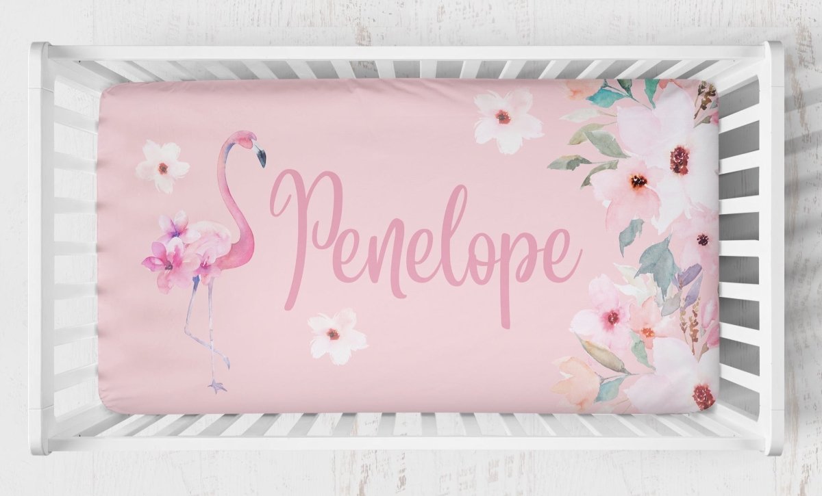 Flamingo Floral Crib Bedding - Flamingo Floral, gender_girl, text