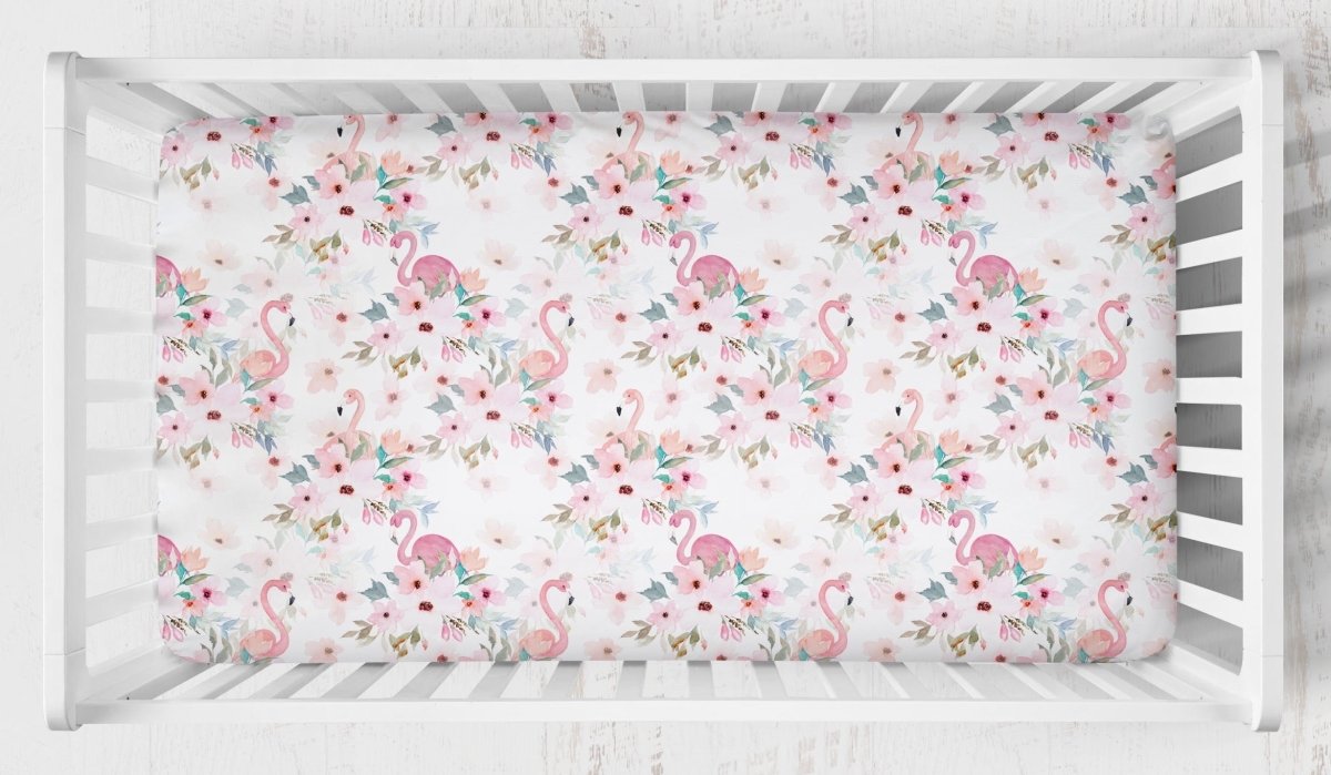 Flamingo Floral Crib Sheet - gender_girl, Theme_Floral, Theme_Tropical