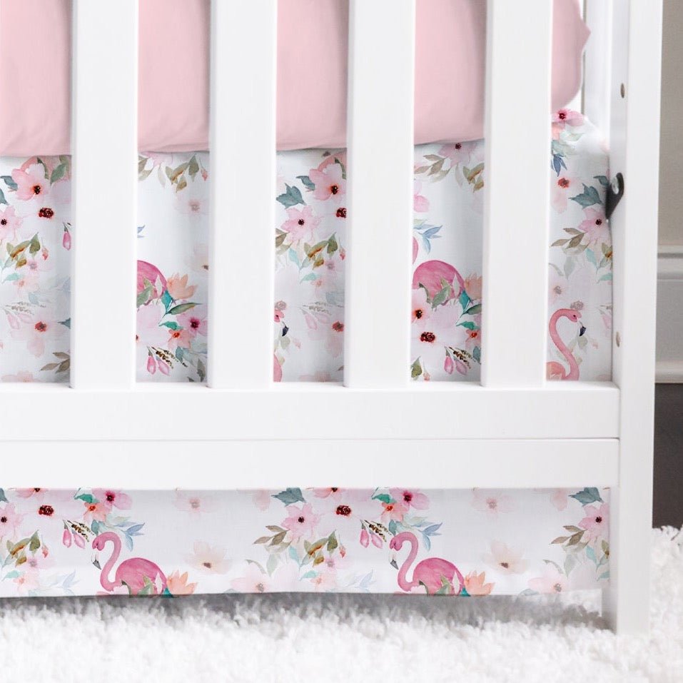Flamingo Floral Crib Skirt - Flamingo Floral, gender_girl, Theme_Floral