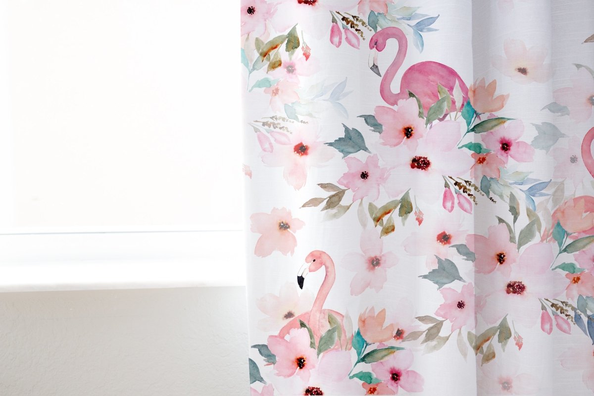 Flamingo Floral Curtain Panel - Flamingo Floral, gender_girl, Theme_Floral