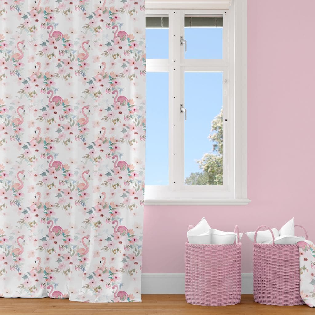 Flamingo Floral Curtain Panel - Flamingo Floral, gender_girl, Theme_Floral