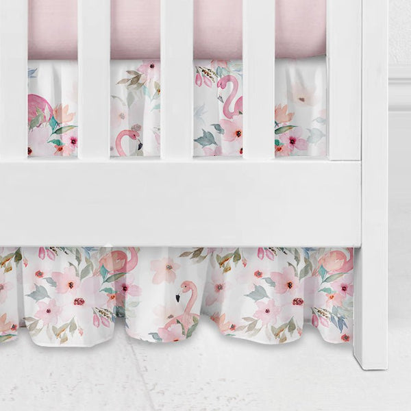 Flamingo Floral Gathered Crib Skirt - Flamingo Floral, gender_girl, Theme_Floral