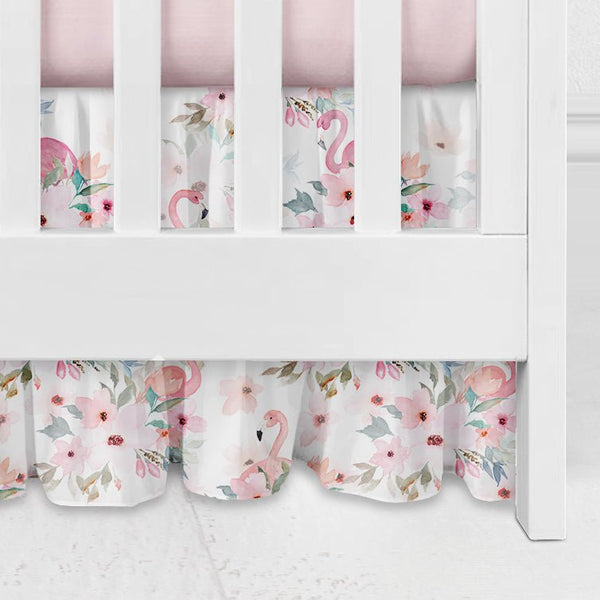Flamingo Floral Gathered Crib Skirt - Crib Skirt