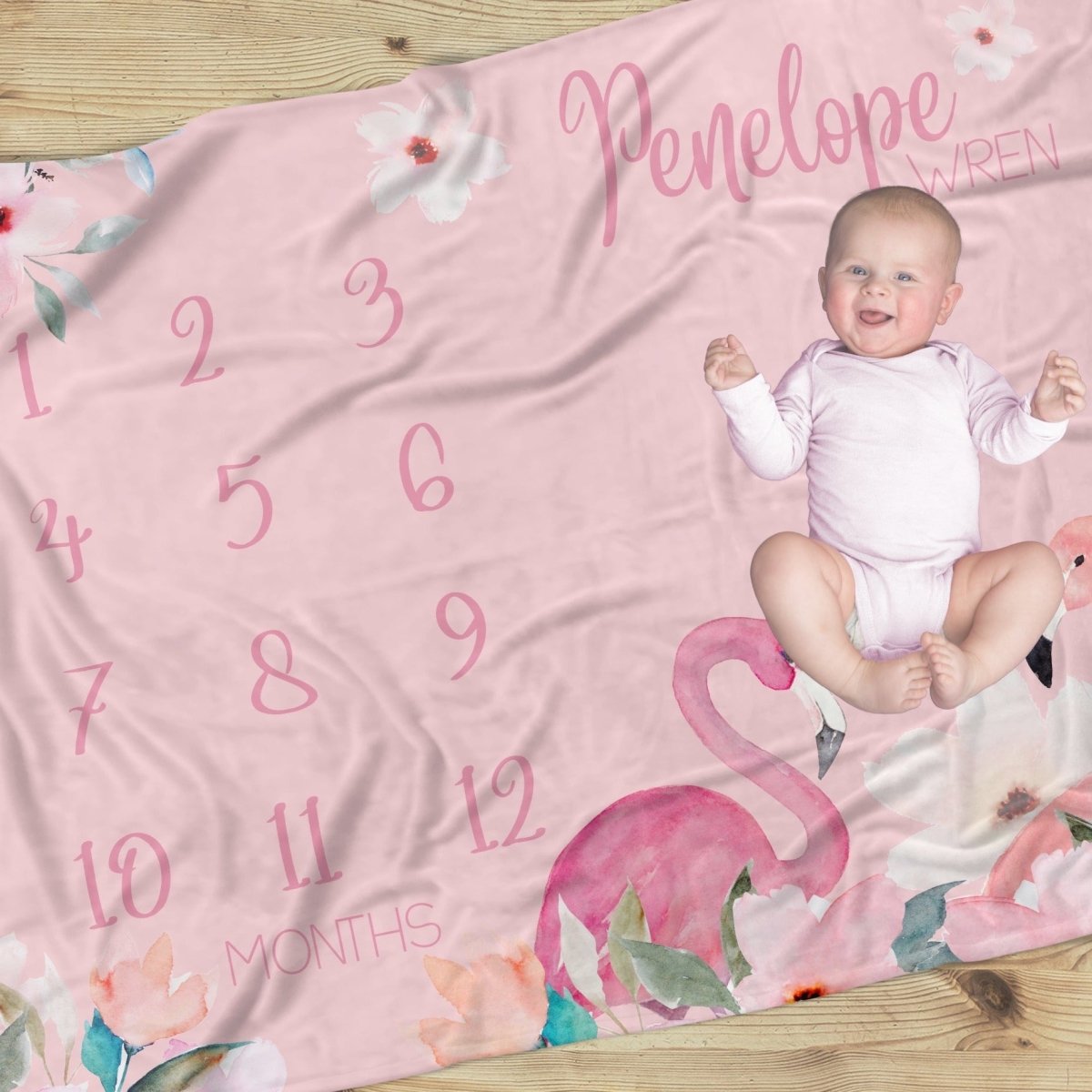 Flamingo Floral Milestone Minky Blanket - Minky Blanket