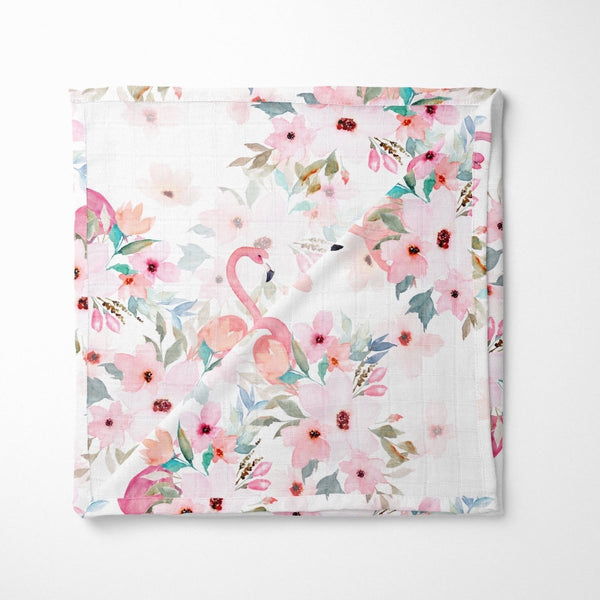 Flamingo Floral Muslin Blanket - Flamingo Floral, gender_girl, Theme_Floral