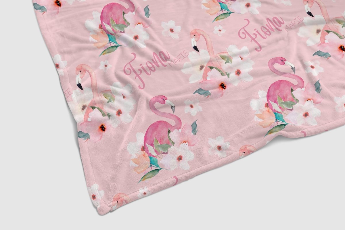 Flamingo Floral Personalized Baby Blanket - Flamingo Floral, gender_girl, text