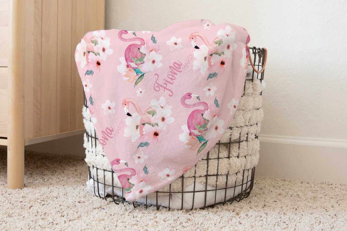 Flamingo Floral Personalized Baby Blanket - Flamingo Floral, gender_girl, text