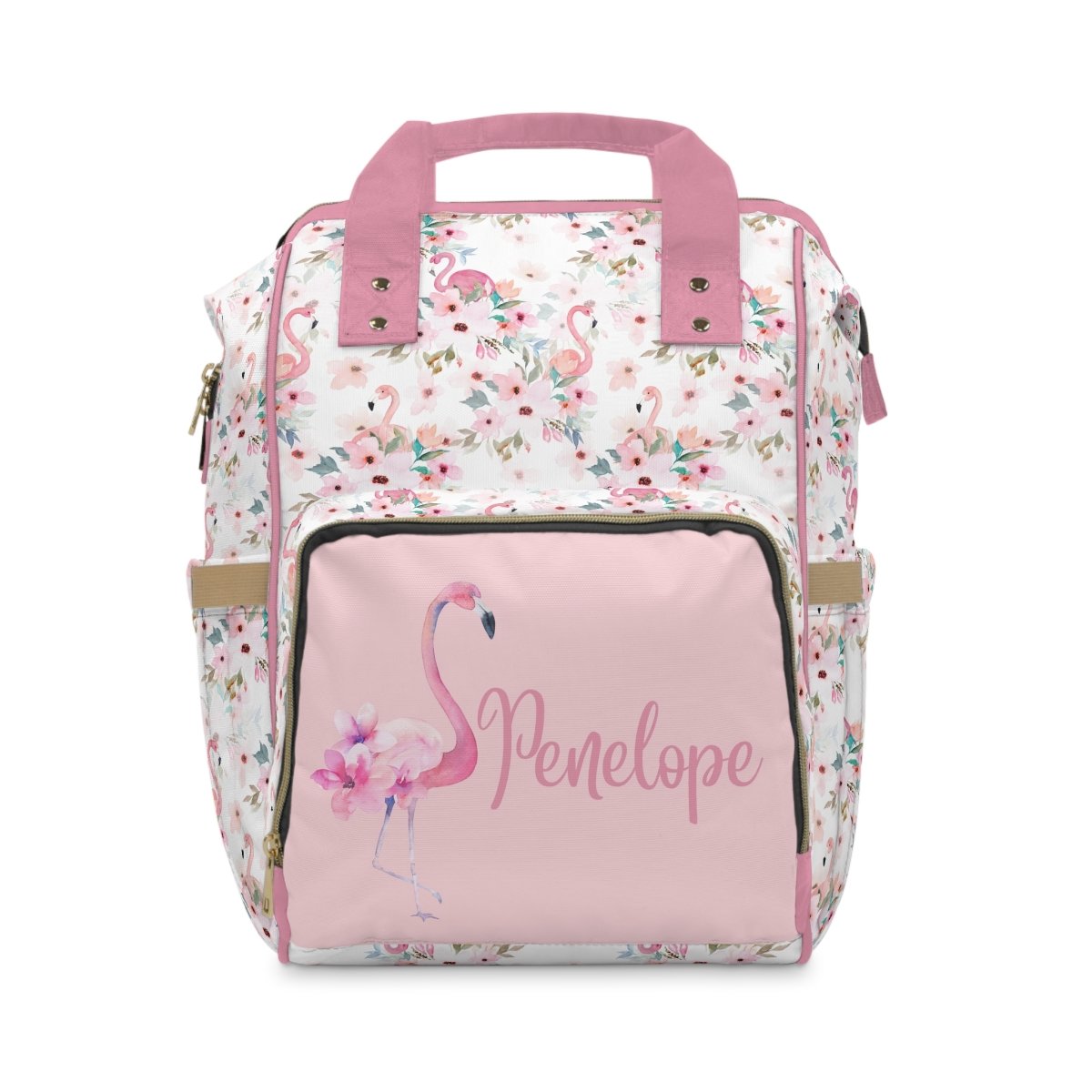 Flamingo Floral Personalized Backpack Diaper Bag - Flamingo Floral, gender_girl, text