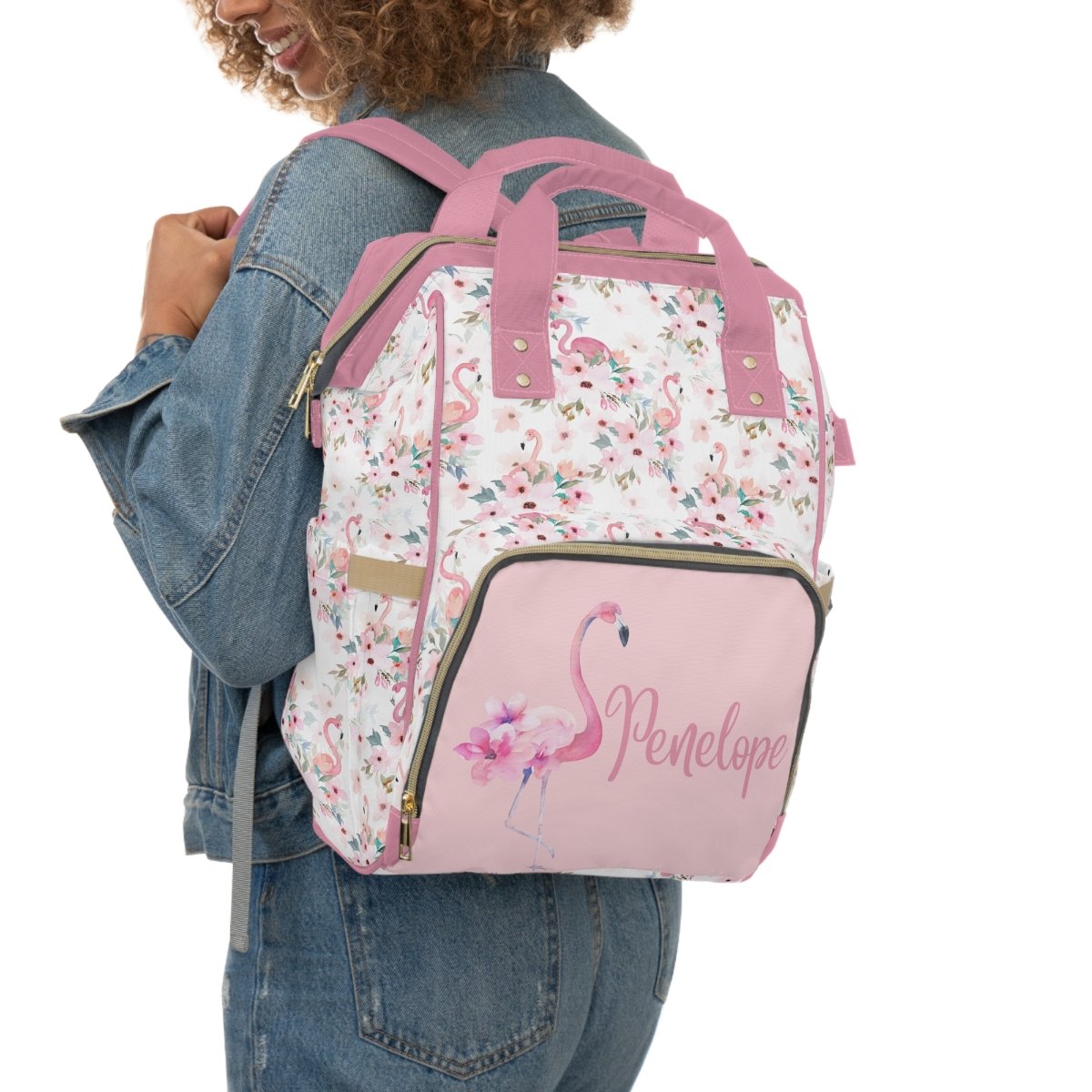 Flamingo Floral Personalized Backpack Diaper Bag - Flamingo Floral, gender_girl, text