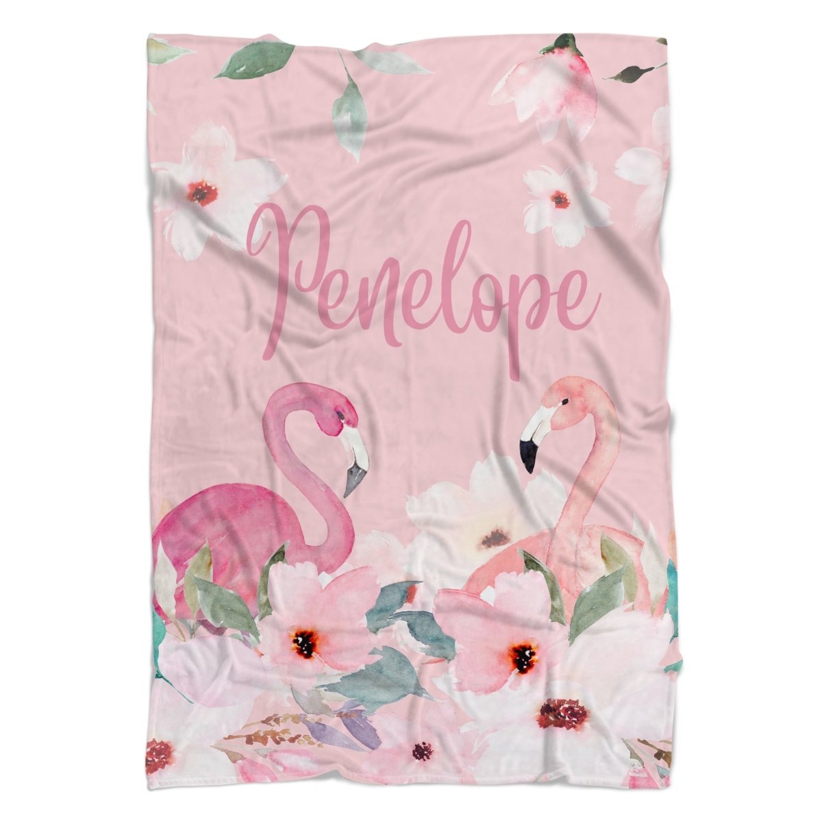 Flamingo Floral Personalized Minky Blanket - Flamingo Floral, gender_girl, text