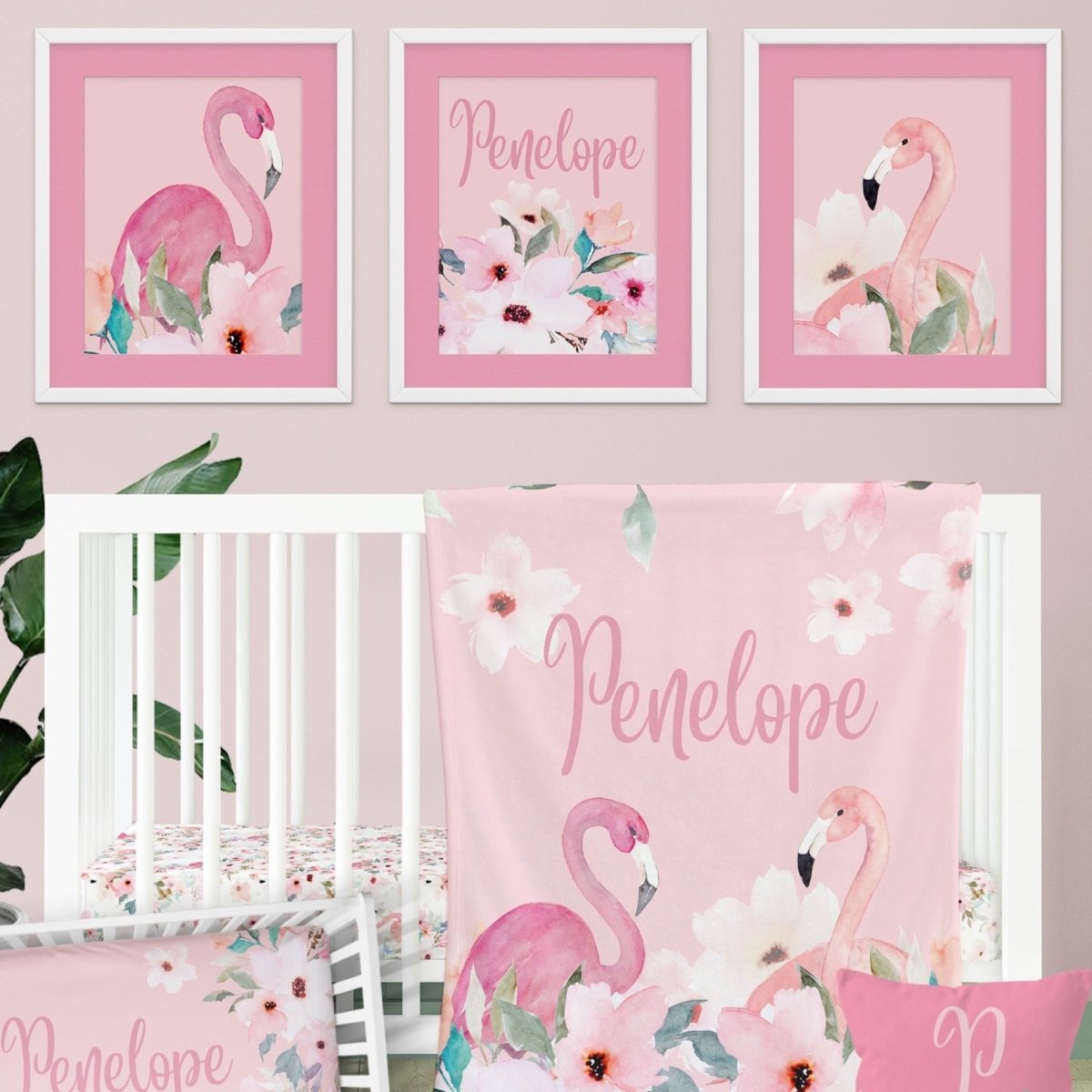 Flamingo Floral Personalized Nursery Art