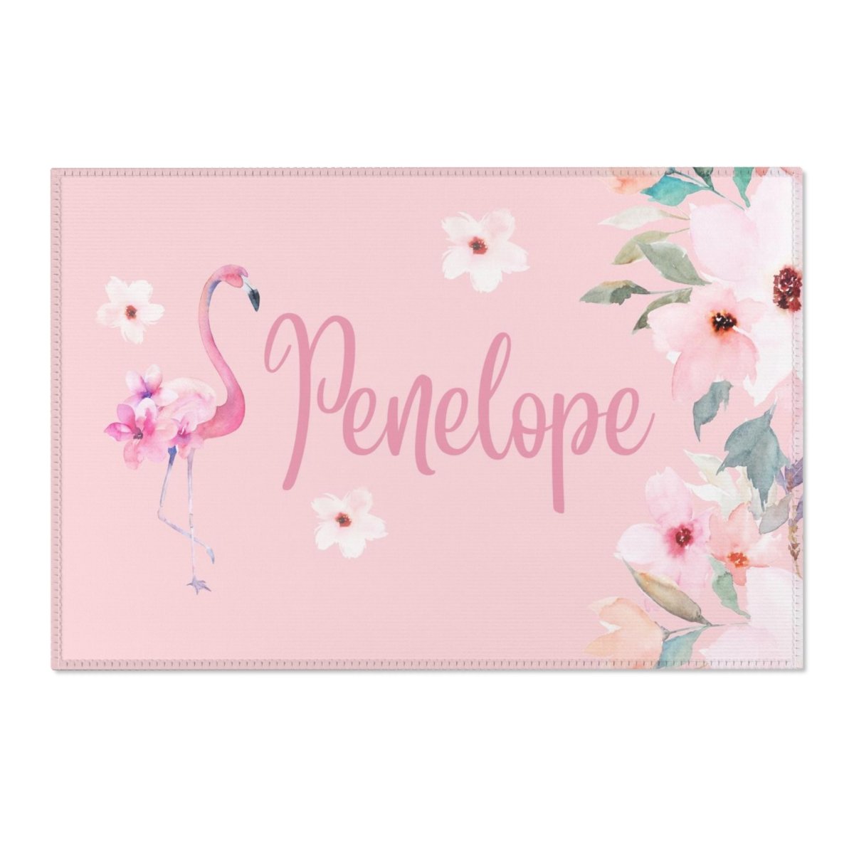 Flamingo Floral Personalized Nursery Rug - Flamingo Floral, gender_girl, text