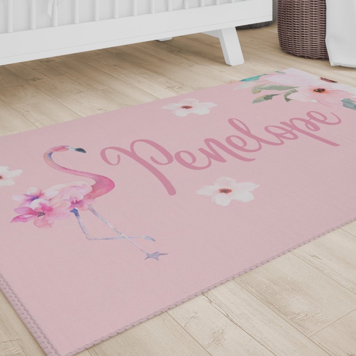 Flamingo Floral Personalized Nursery Rug - Flamingo Floral, gender_girl, text