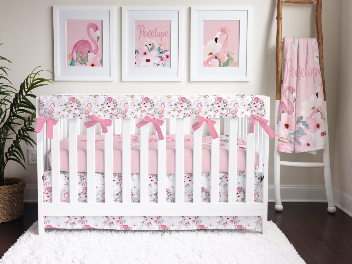 Flamingo Floral Rail Guard Crib Bedding - Flamingo Floral, gender_girl, text